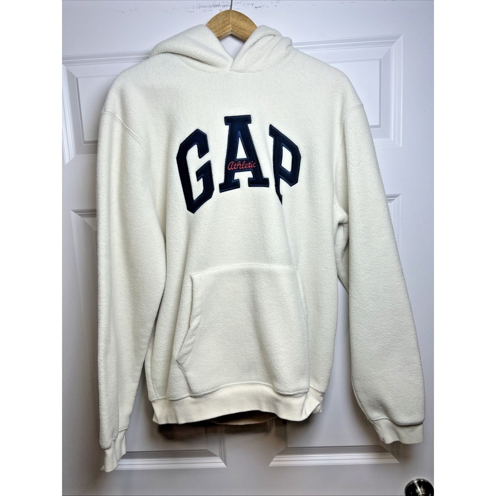 GAP Athletic Sherpa Hoodie Men's M Organic White Teddy Fleece Pullover - Picture 3 of 7